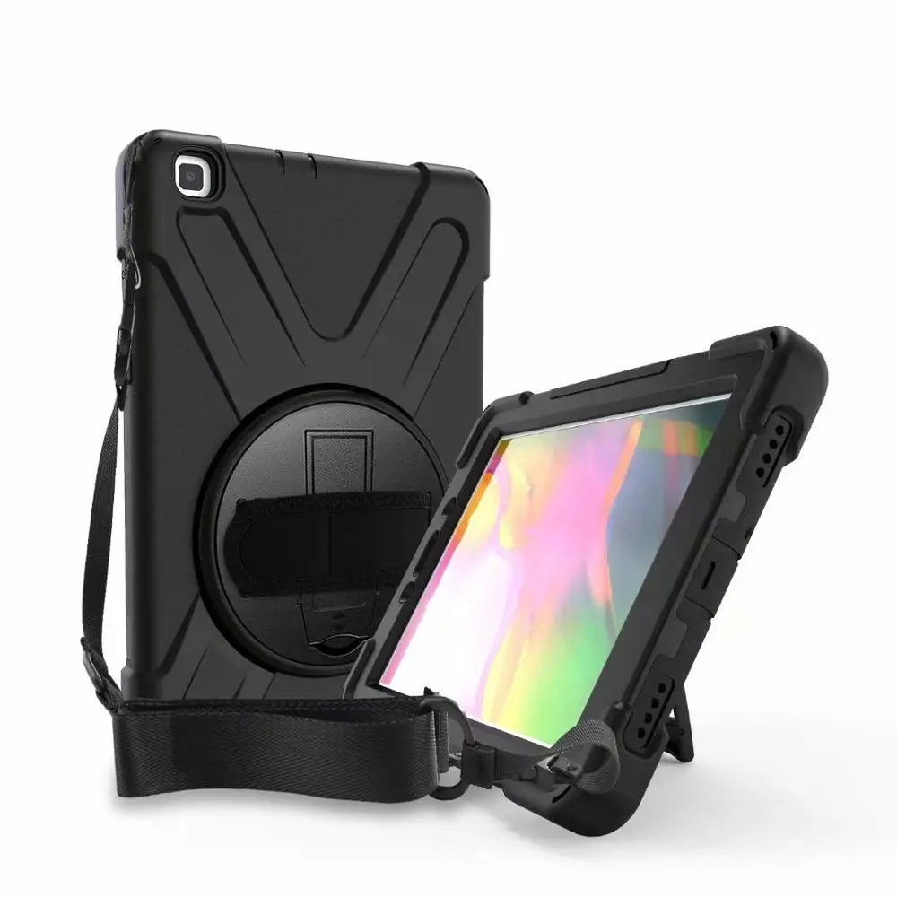 Черный Силиконовый чехол на заднюю панель для samsung Galaxy Tab A 8,0 P200 P205, детский безопасный чехол для планшета 360, ремешок на шею, ремешок на руку, ручка - Цвет: Черный