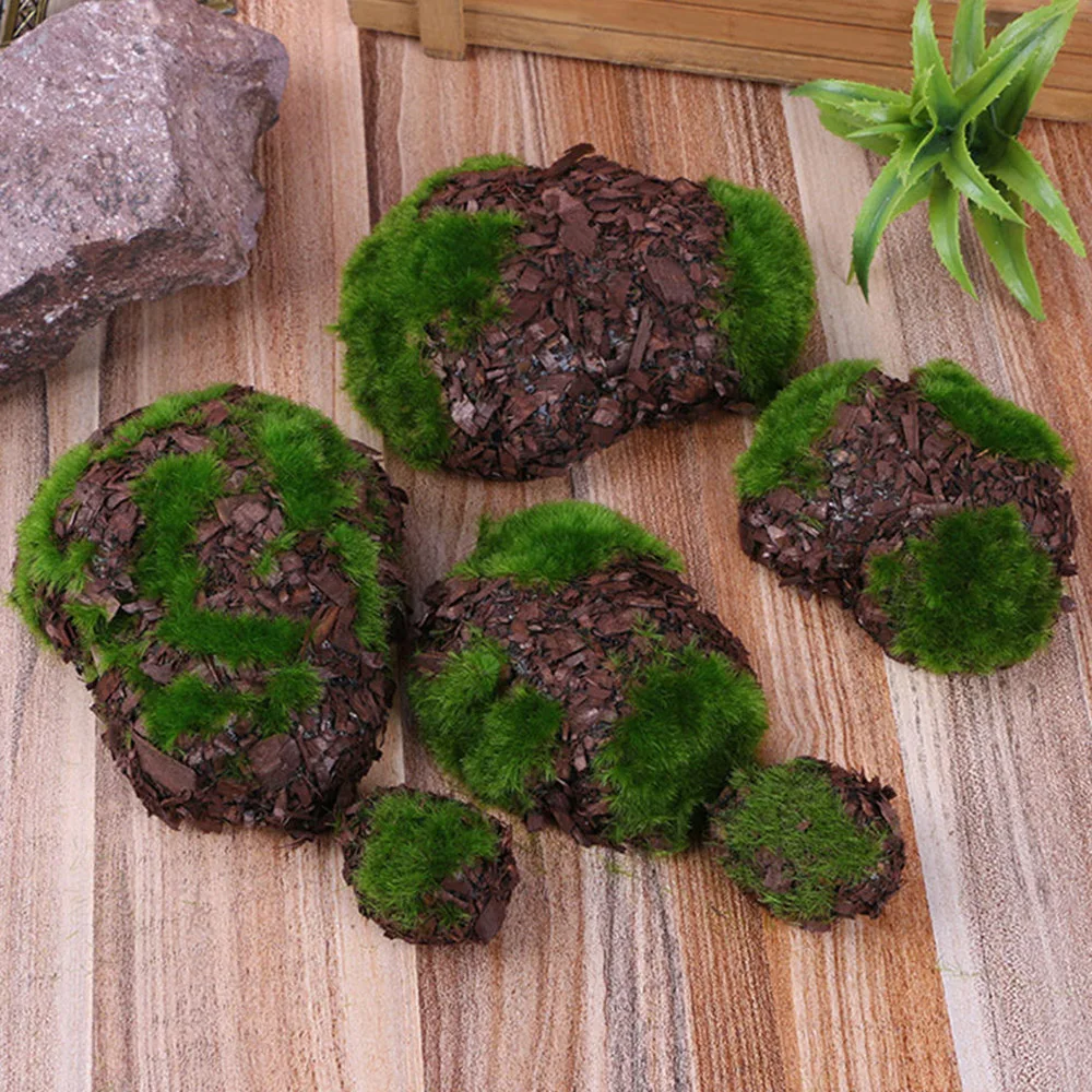 6pcs/Pack Green Moss Stone Artificial Grass Wood Fake Rock Blocks Simulation Stones Mini Garden Decoration Garden Landscape 2