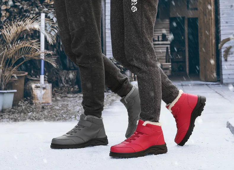 GNOME High Top Waterproof Cotton Shoes Men Winter Warm Fur Snow Boots Men Non-slip Old People shoes Plus Size 35-45 Couple Boots