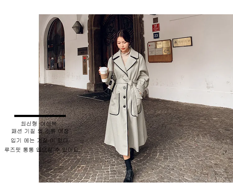 Шерстяная куртка для фотосессии, женская, средней длины, выше колена,, осенняя одежда, стиль, стройнящая, корейский стиль, свободная, элегантная