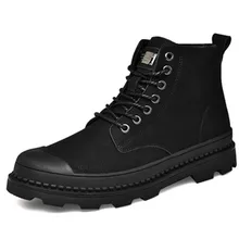 Botas negras cаlidas de invierno para hombre, botas de tobillo de cuero genuino, zapatos de trabajo de invierno para hombre, bot