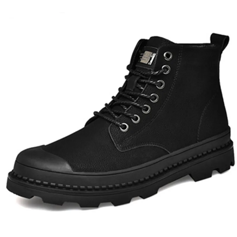 Botas negras cаlidas de invierno para hombre botas tobillo cuero genuino zapatos trabajo bot | Обувь