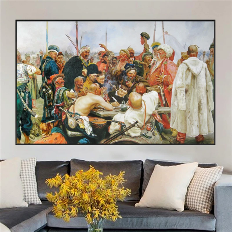 

Ilya Repin Russian Oil Painting "Reply Of The Zaporozhian Cossacks To Sultan Mehmed IV" Art Prints On Canvas Wall Picture Decor