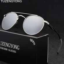 Круглые солнцезащитные очки унисекс TUZENGYONG, зеркальные поляризационные очки в алюминиевой оправе для мужчин и женщин, подходят для водителей, степень защиты uv400