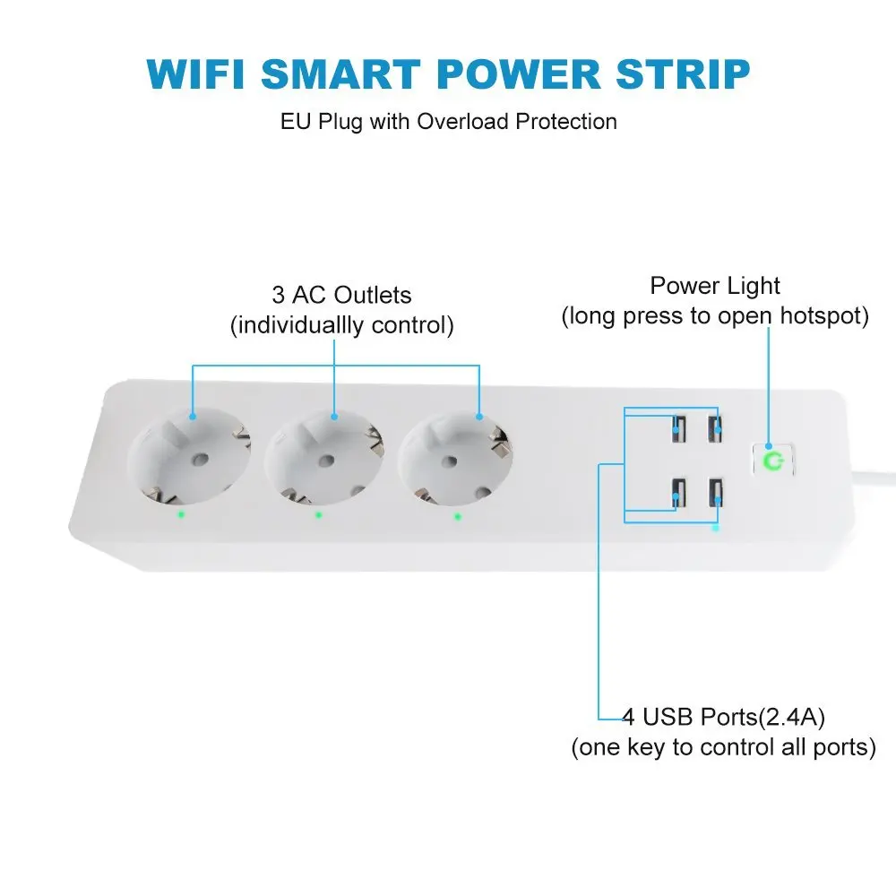 Умный удлинитель с Wi Fi 3 розетки USB портом для зарядки|Умные розетки| |