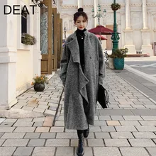 DEAT Woman Woolen Jackets Plaid Asymmetric Single Breasted Full Sleeve High Street Style Long Coat 2021 Winter Fashion 15AK086