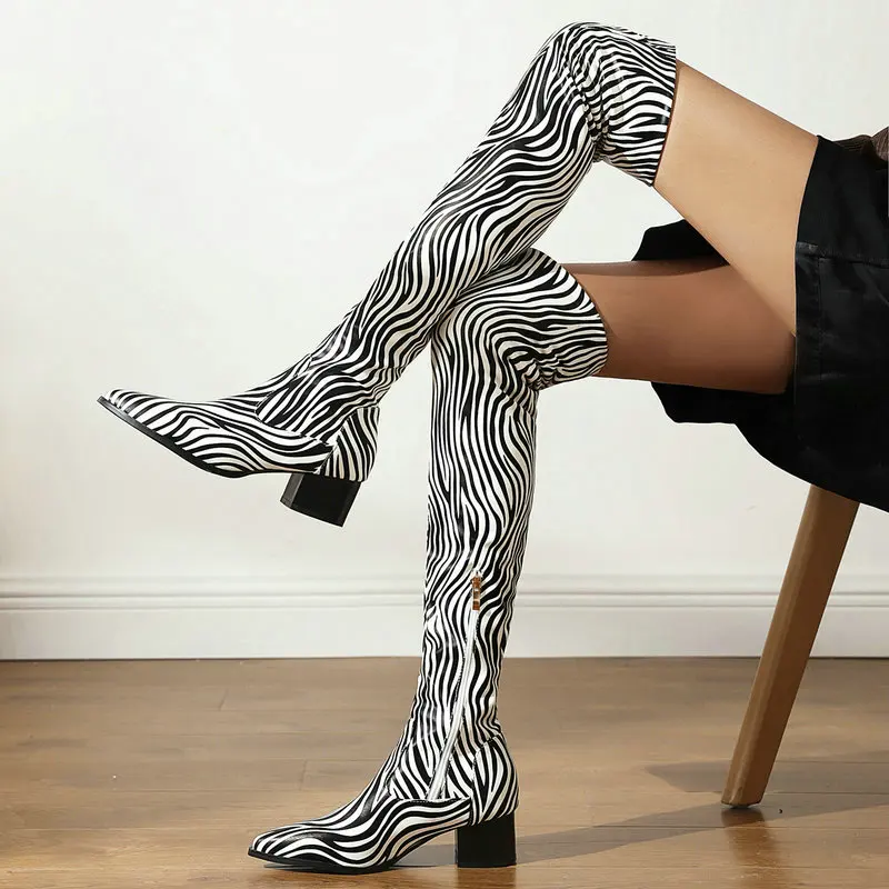 

Plus Size 34-45 Women Over the Knee Boots Faux Leather Same Brand Ladies Thigh Boots Low Square Heel Pointed Toe Women Long Boot