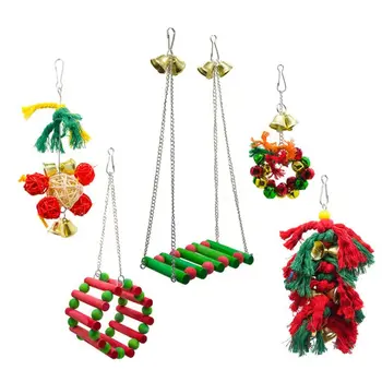 

5 Pcs Pet Parrot Cage Toy Christmas Element Color Hanging Swing Shredding Chewing Perches Rack Festival Colorful Decor