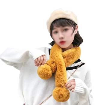 

Fashion Autumn Winter Sweet Scarf Imitation Rabbit Fur Pure Color Wild Solid Color Ladies Warm Cross Scarf New