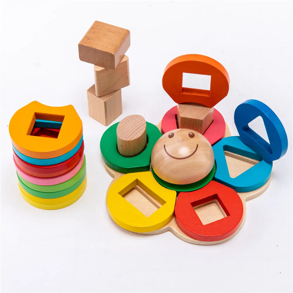 

1Set Wooden Building Block Baby Toy Colored Creative Educational Toys Nordic Style Stacking Game Rainbow Stone Wooden Block Toy