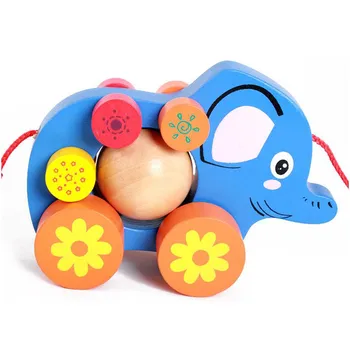 

Creative Elephant Wooden Children's Trailer Puzzle Farm Animals Educational Toys For Kids Gift Toy For Children Walker Toy