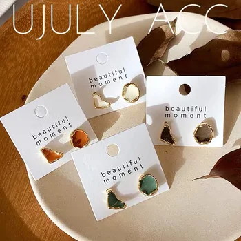 

South Korea Dongdaemun Delicacy Small Mini Oil Painting Ear Stud Art Irregular Drip Glaze Retro Literature and Art Earrings Wome