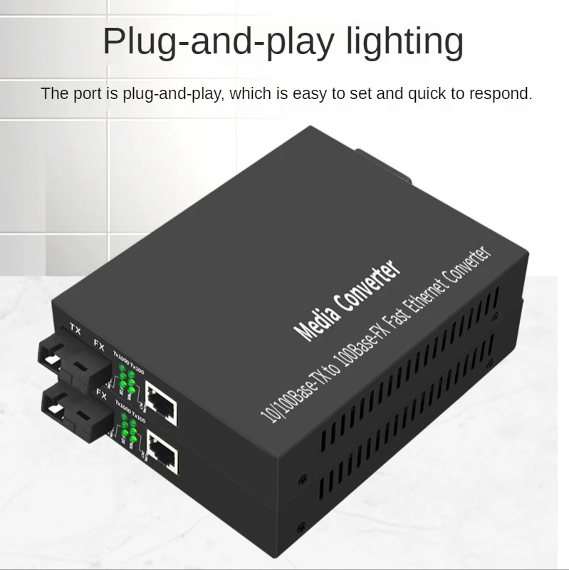 1 Pair Media Converter 10/100 Fiber Optic Converter Single Mode Single Fiber Transceiver Photolectric Transducer 25km