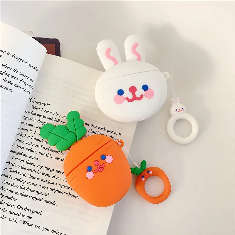 

Cute Cartoon Silicone Rabbit Carrot Shockproof Earphone Cases For Apple Airpods 1/2 3D Lovely Protection Earphone Skin Cover