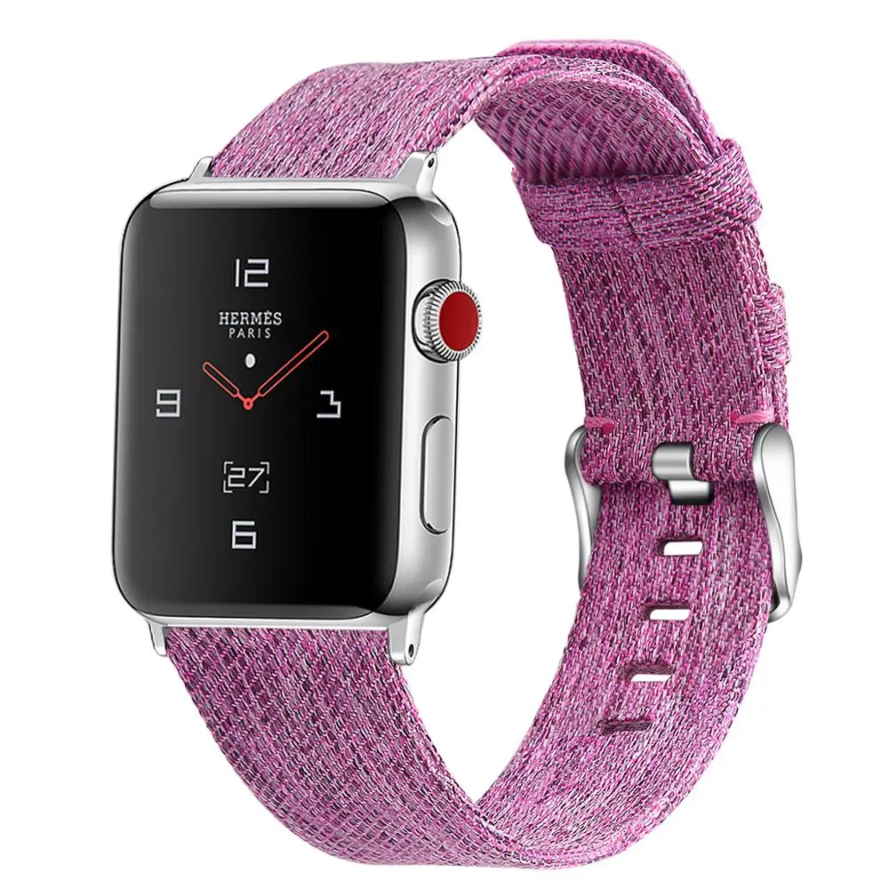Ремешок совместимый для Apple Watch ремешок 44 мм 42 мм серия 5 4 3 холст correa для iwatch 38 мм pulseira аксессуары для мужчин и женщин - Цвет ремешка: Deep purple