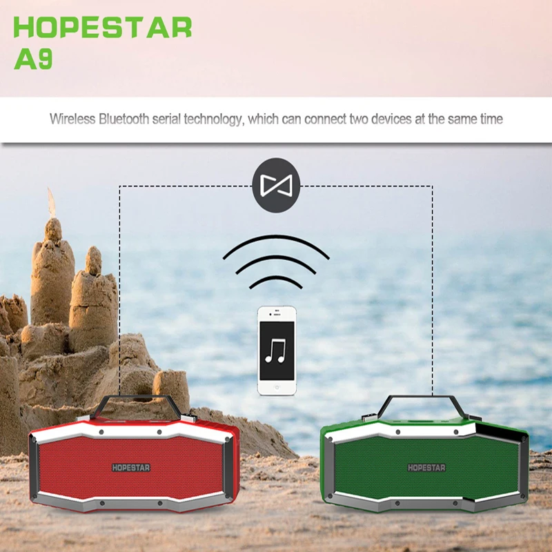 HOPESTAR A9 IPX6 Водонепроницаемый Bluetooth динамик открытый портативный беспроводной громкий динамик 3D стерео звук HQ сабвуфер динамик