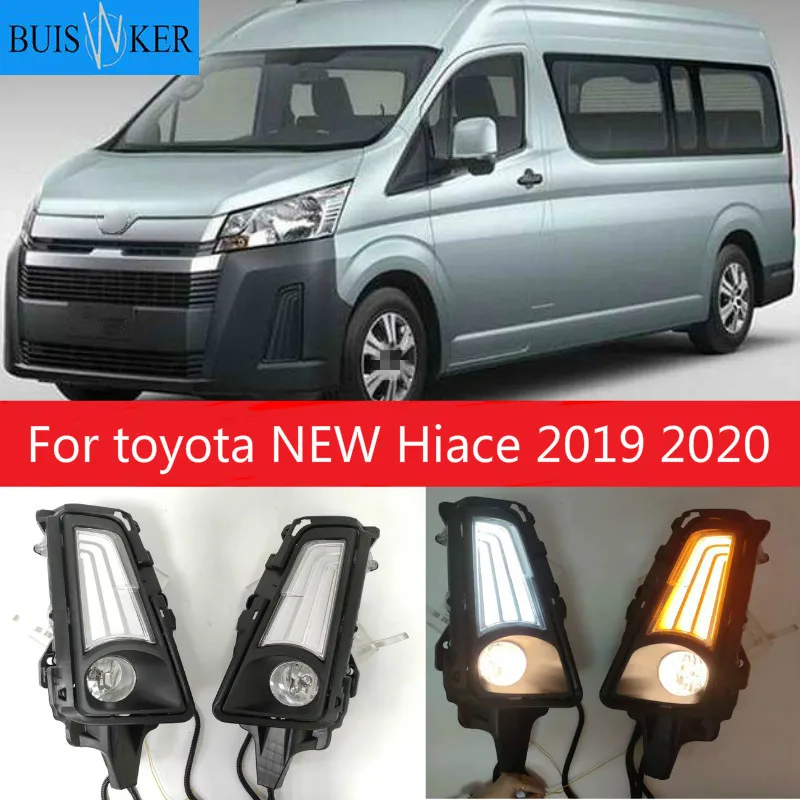 

2 шт. для toyota NEW Hiace 2019 2020 Автомобильные светодиодные фары 12V, дневные ходовые огни дневного света Противотуманные лампы украшения с указатель поворота стиль реле