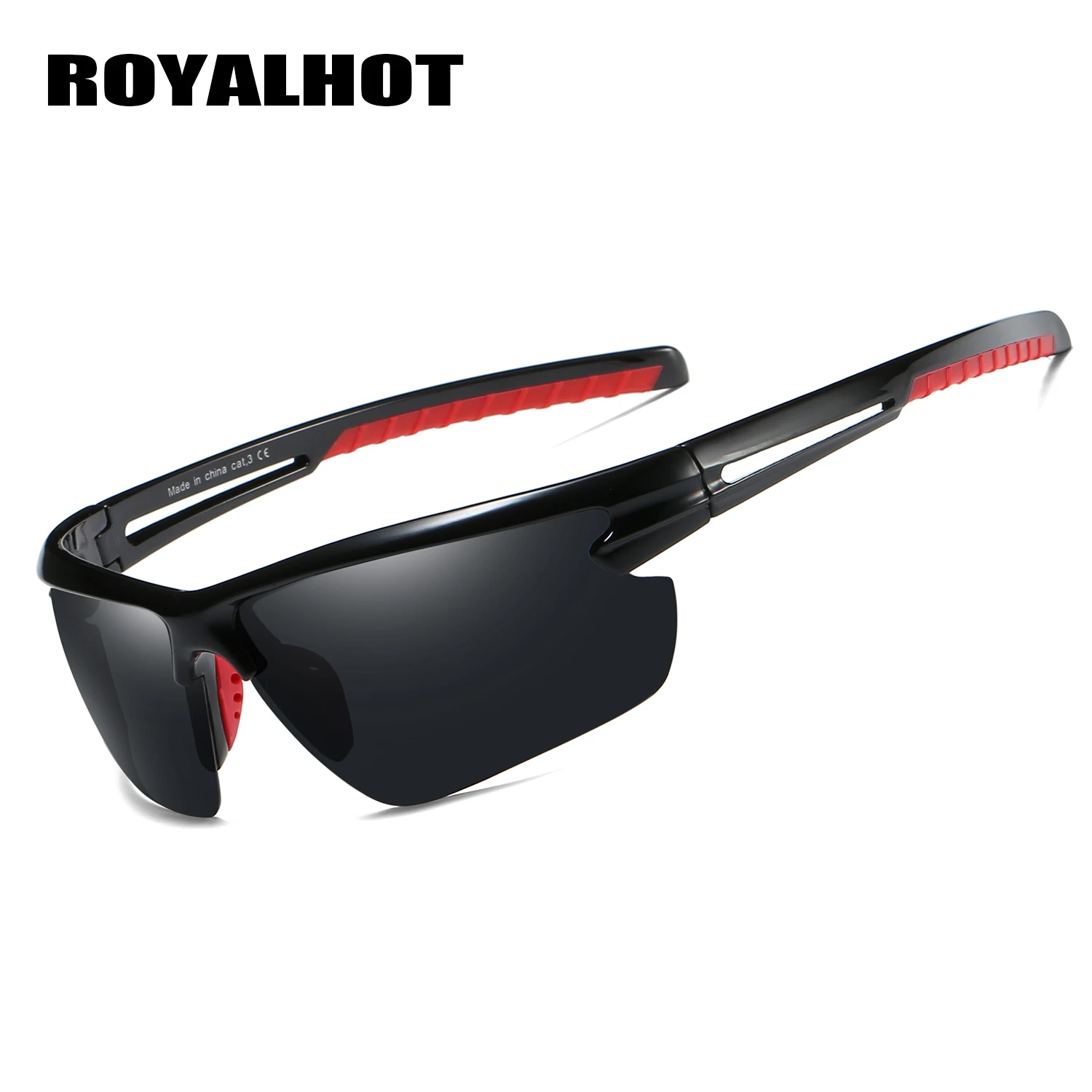 RoyalHot, мужские, женские, поляризационные, половинная оправа, спортивные солнцезащитные очки, Ретро стиль, солнцезащитные очки, 900203 - Цвет линз: black red