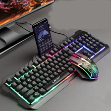 Gaming keyboard Mouse Combos LED Backlit USB Wired Mechanical Keyboard Mouse Set with Phone Holder for PC Computer Gamer parasolant wired usb led light keyboard and mouse set white black laptop computer colorful gaming backlit keyboard mouse combos