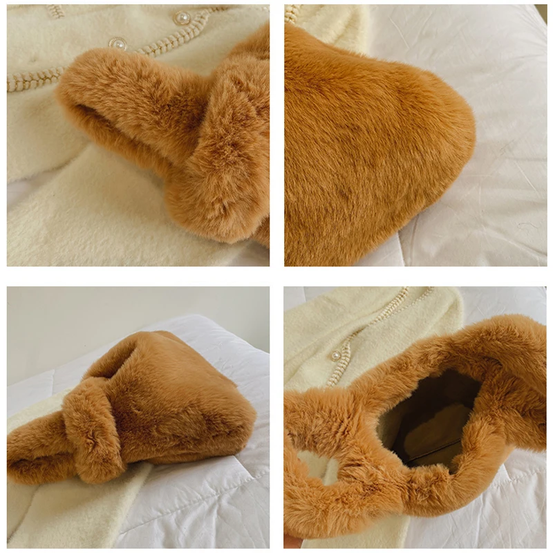 Furry Bags Solid Plush Tote Bag Soft Fluffy Bags New Winter Bags For Women 2021 Luxury Handbags Comfortable Faux Fur Bag Elegant