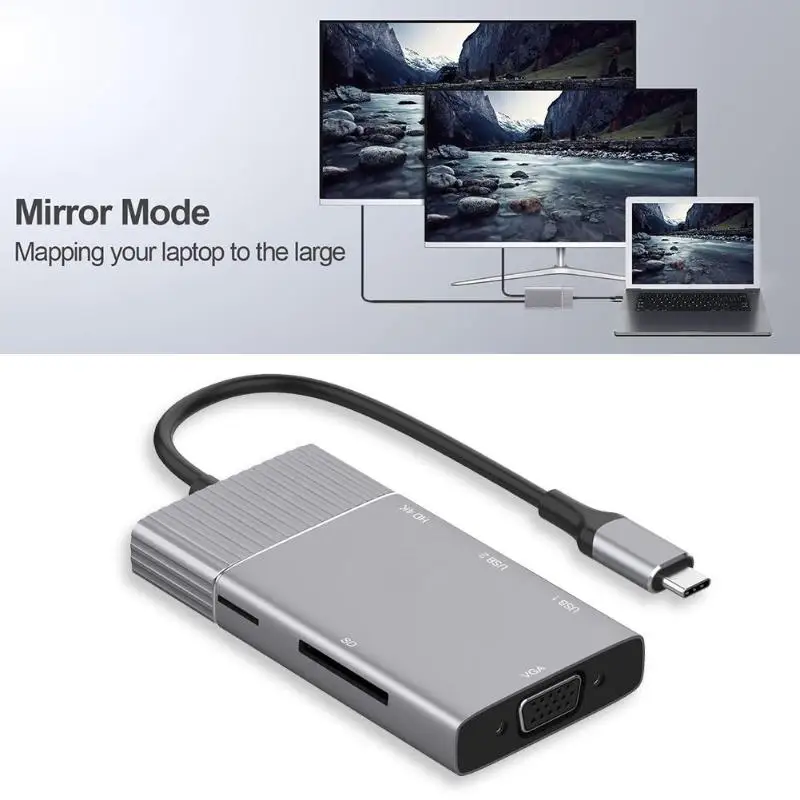 8 в 1 Многофункциональный USB-C концентратор TYPE-C к USB3.0 HDMI VGA DP TF считыватель карт памяти док-станция расширения для ПК