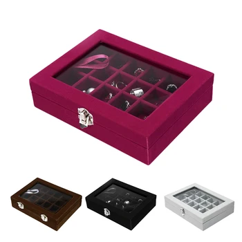 

Organizer Case Box Holder Storage Glass Jewelry Earring Velvet Display Ring