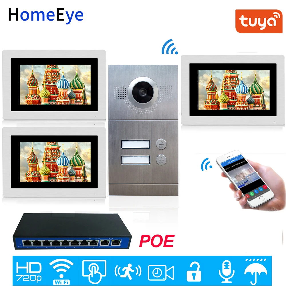 Free tuya smart APP Remote Unlock 720P HD WiFi IP Video Door Phone Video Intercom 2-Apartments Door Access Control System POE Free tuya smart APP Remote Unlock 720P HD WiFi IP Video Door Phone Video Intercom 2-Apartments Door Access Control System POE