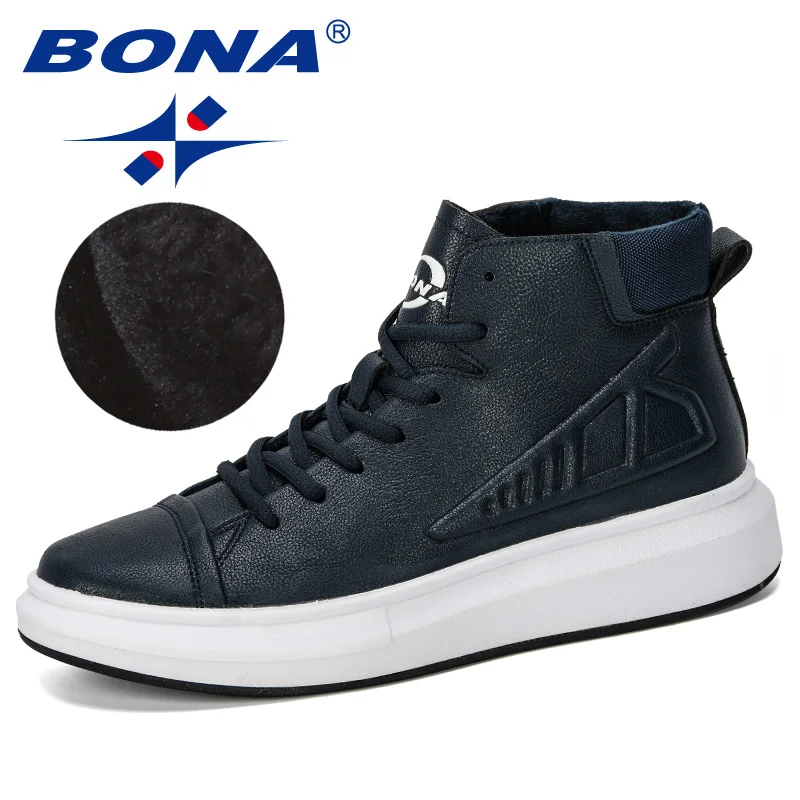 BONA/ Новые популярные мужские вулканизированные туфли мужские высокие короткие плюшевые модные кроссовки на шнуровке уличная однотонная мужская обувь