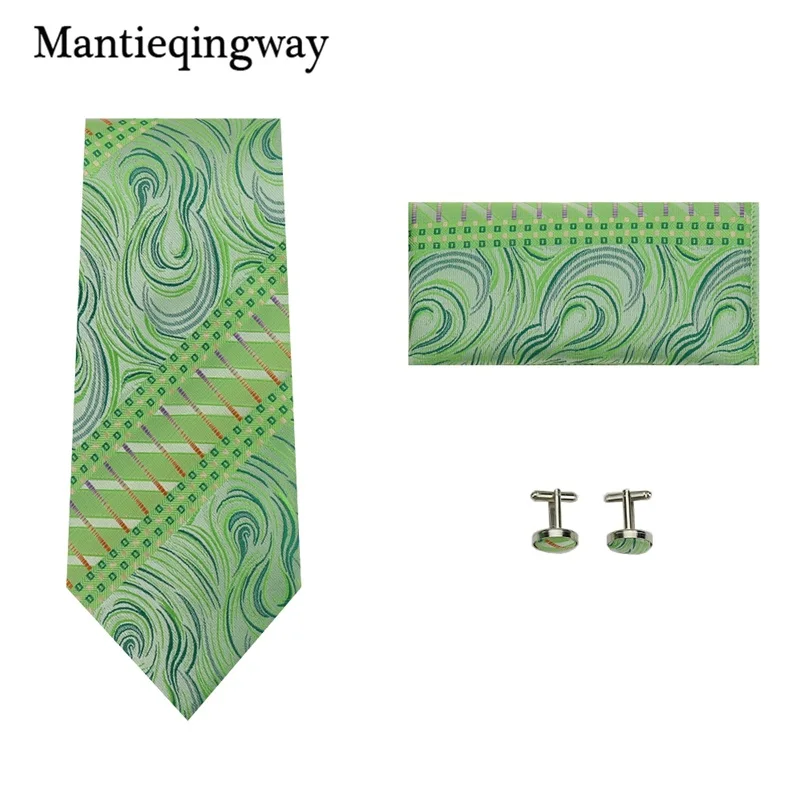 Mantieqingway для мужчин галстук, шейный платок и запонки набор для свадьбы Пейсли носовой платок с цветочным узором галстук для мужчин полиэстер 8,5 см шейный галстук
