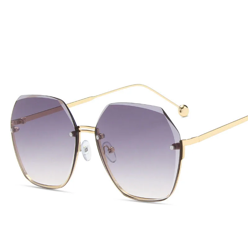 Luxury Rimless Cut Edge Sunglasses Women Brand Designer Retro Frame Big