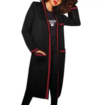 

Splicing Color Cardigan Coat Women Comfort Soft Long Sleeve Personality Solid Daily Leisure Outfit Pocket Knee Length Outwear