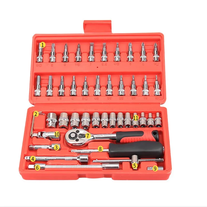 1/4 Small Flying 46 Pieces Set Small Fast Ratchet Sleeve 6.3mm Auto Repair Sleeve Auto Protection Tool Set Hardware