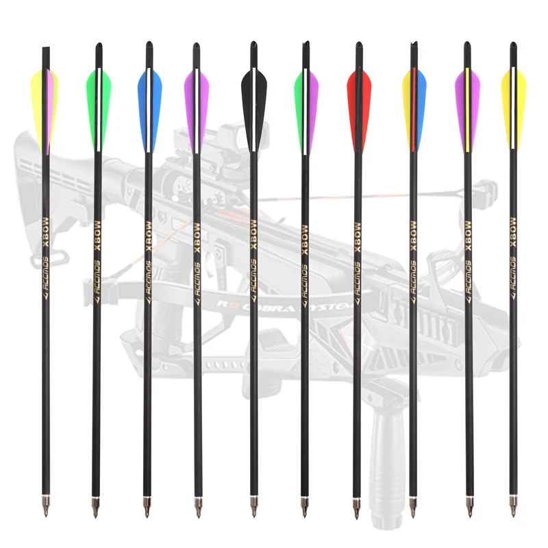 

12pcs Crossbow Carbon Arrow ID7.6mm OD8.8mm 20'' Spine 400 Crossbow Bolt Archery 10 Colors For Choice