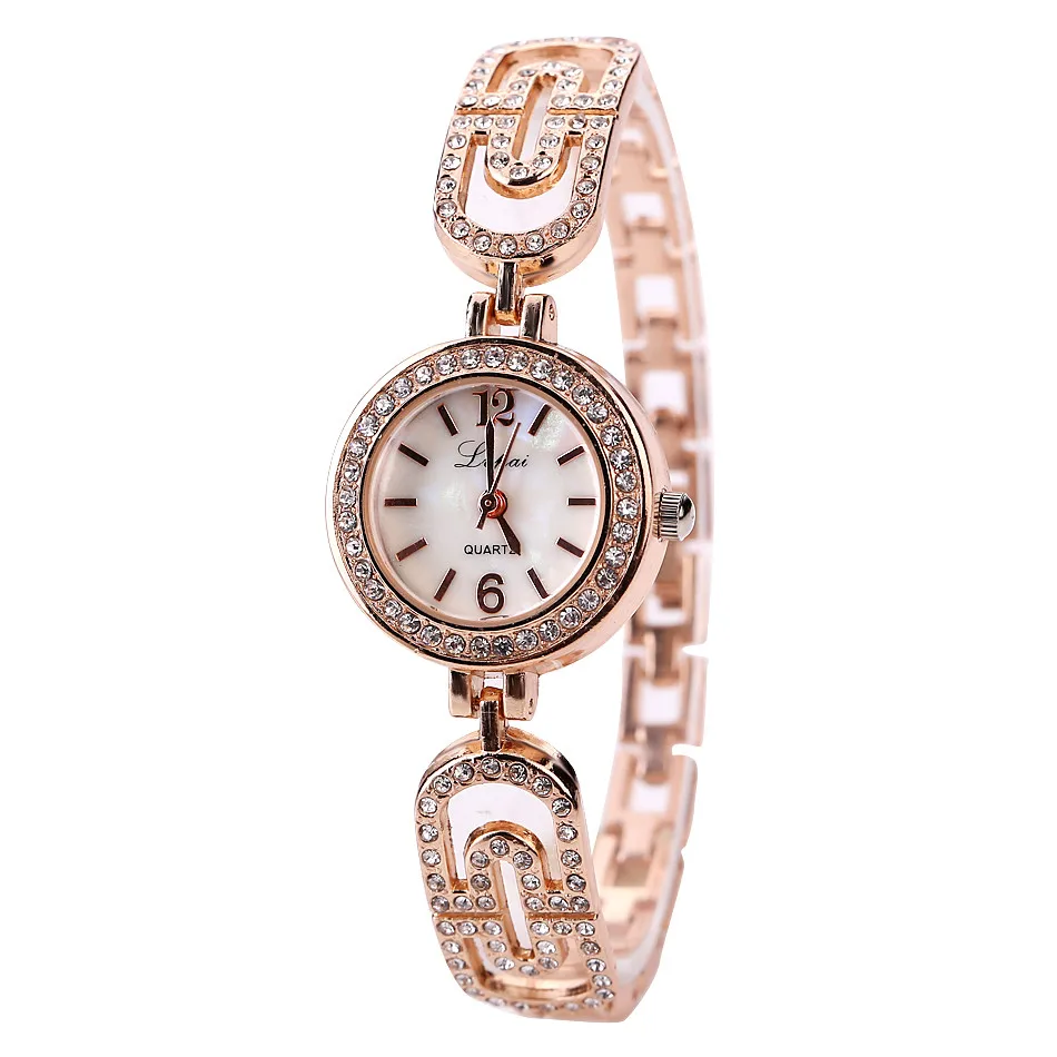 

Women Rhinestone Rose Gold Watch Casual Round Dial Quartz Watches Stainless Steel Bracelet Womens WristWatch Relogio Feminino