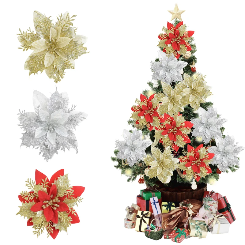 3Pcs Glitter Artificial Christmas Tree Gold Silver Red Fake Plant DIY