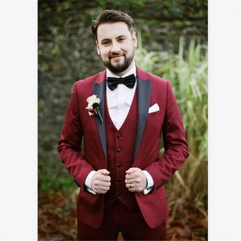 

New Classic Men’s Suit Smolking Noivo Terno Slim Fit Easculino Evening Suits For Men Burgundy Lapel Groom Tuxedos For Wedding Pr
