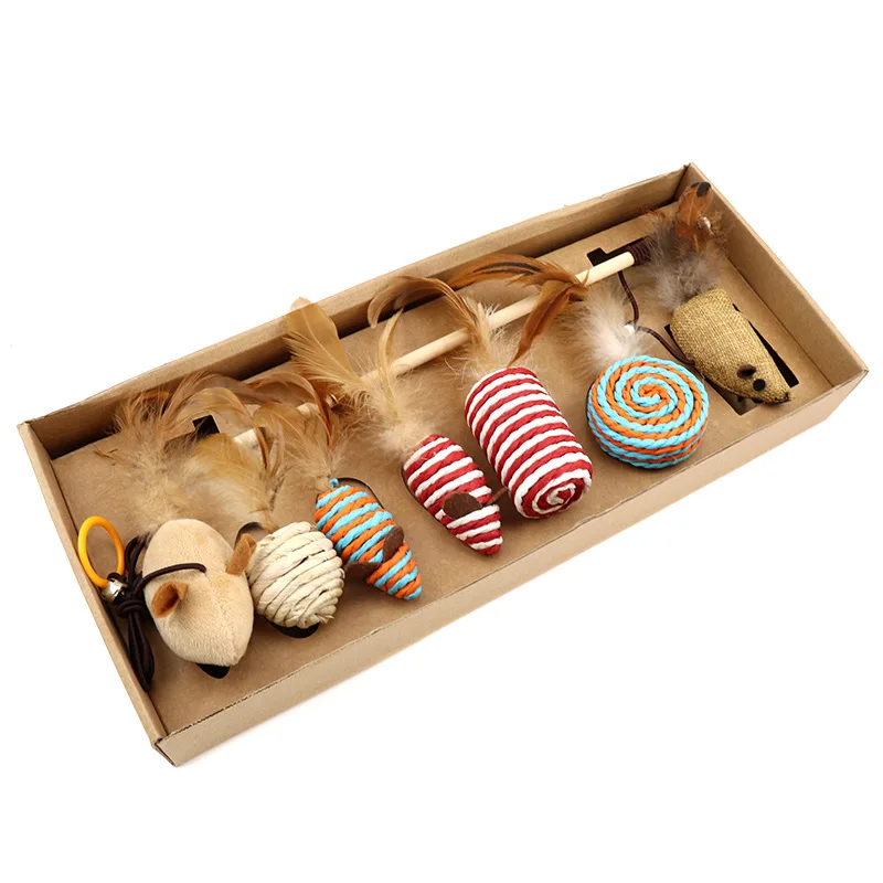7-piece set 7 шт. игрушки из перьев котенок Забавная красочная палочка для кошек игрушки для котов Интерактивная палка товары для кошек - Цвет: 7-piece set