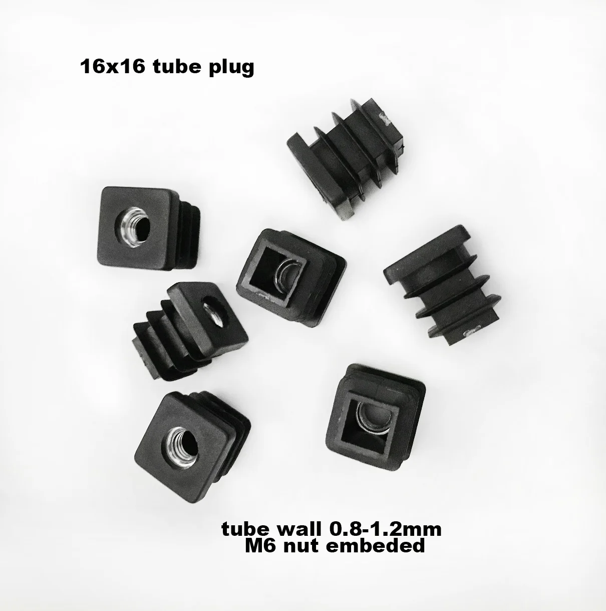 

16x16mm m6 steel Nut embedded square blanking tube plastic plug cap cover ending,pads, roller bolt screw set screw on feet pad