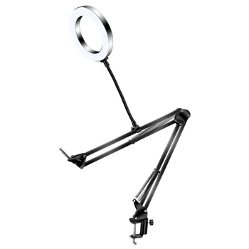 Online 16cm/26cm Dimmbare Fotografie Beleuchtung Foto Studio LED Selfie Ring Licht Mit Schreibtisch Langen Arm Für Make-Up Lesen Maniküre