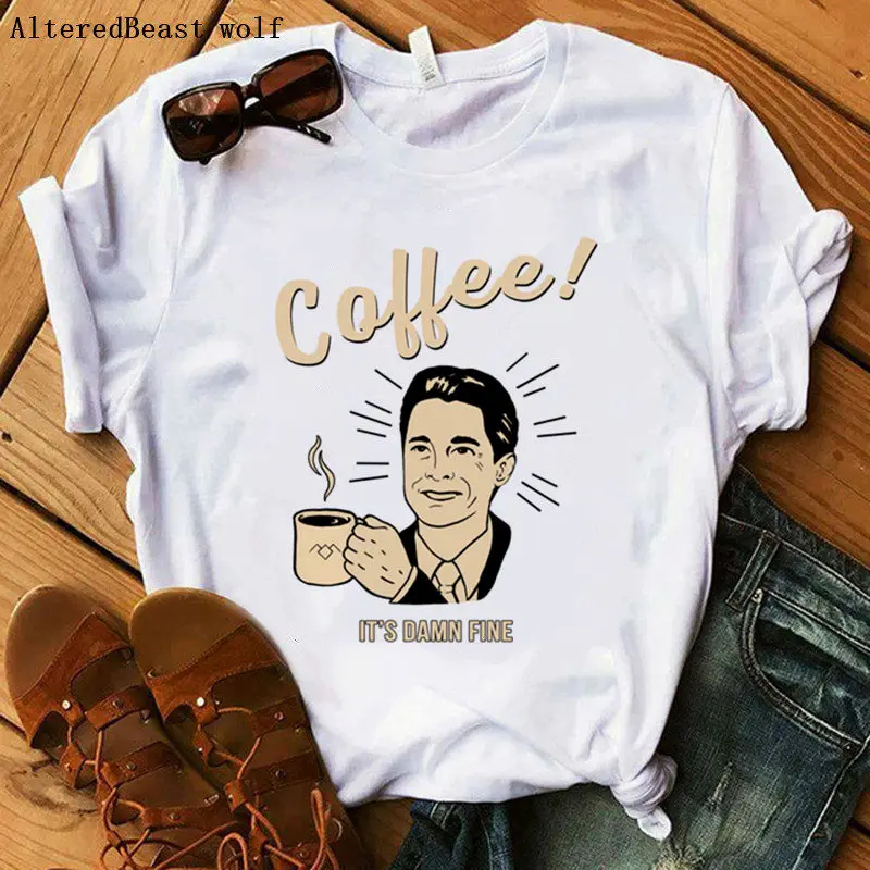 Стильная женская Повседневная Свободная футболка с забавным графическим принтом Твин Пикс, летние топы с коротким рукавом, женские футболки Харадзюку