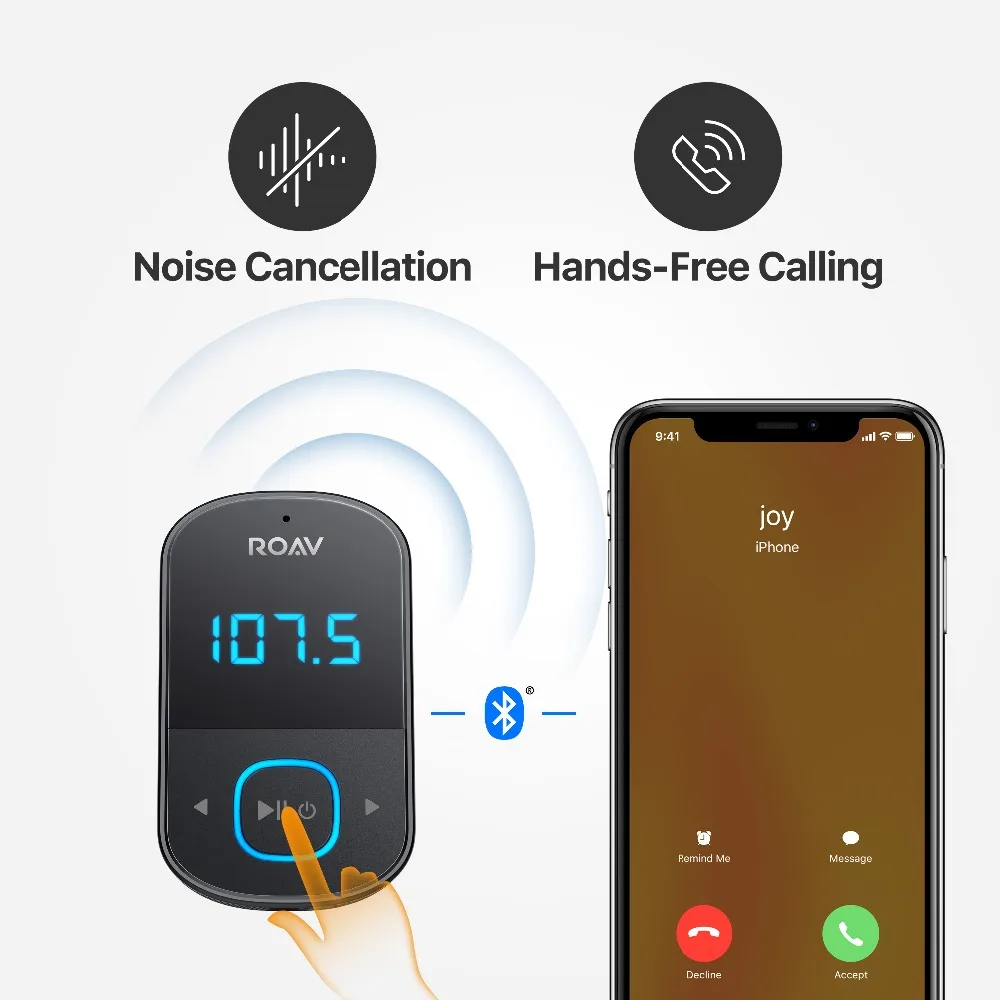 Anker Roav SmartCharge T1, Bluetooth fm-передатчик для автомобиля, аудио адаптер и приемник с большим светодиодный дисплей, PowerIQ 2,0