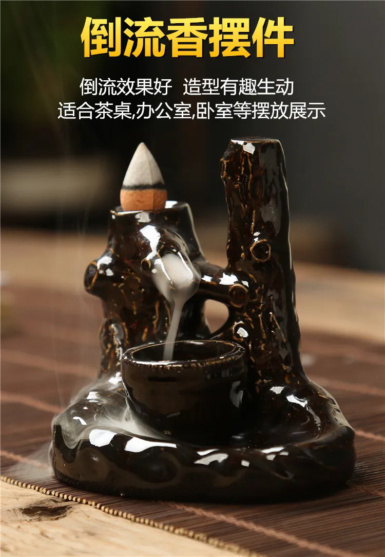 19 Style Creative Ceramic Incense Holder Portable Backflow Censer Aromatherpy Burner with Reflux Cones+ 10Pcs Incense