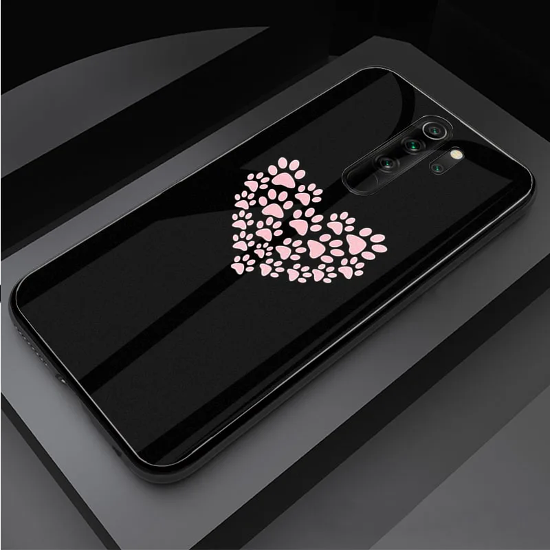 xiaomi leather case glass Chó Dấu Chân Paw Kính Cường Lực Điện Thoại Ốp Lưng Cho Redmi Note 5 6 7 8 9 Pro Note8T Note9S Redmi8 9 bao Da Vỏ xiaomi leather case hard Cases For Xiaomi