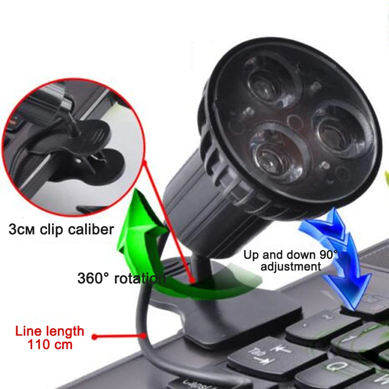Портативная светодиодная USB лампа 5 В супер яркая Настольная с 3 светодиодами на
