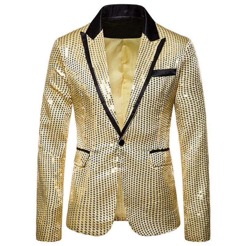 New Shiny Mens Blazer Jackets Vintage Velvet Suit Jackets Wedding Party Suit Jacket Groom Costume Stage Blazer Terno Masculino - Цвет: Gold