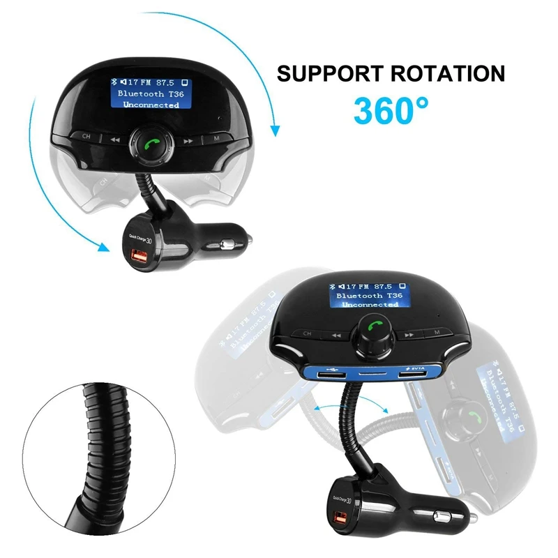 Bluetooth fm-передатчик для автомобиля, беспроводной радио-адаптер, автомобильный комплект, поддержка MP3-плеера, sd-карты, быстрая зарядка 3,0, двойное USB Автомобильное зарядное устройство 3