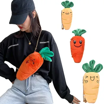 

New Arrived Fashion Women Plush carrot Fanny Pack Crossbody Waist Belt Bag pochete Chain Bags Warm Smile Winter Chest Bag #C10