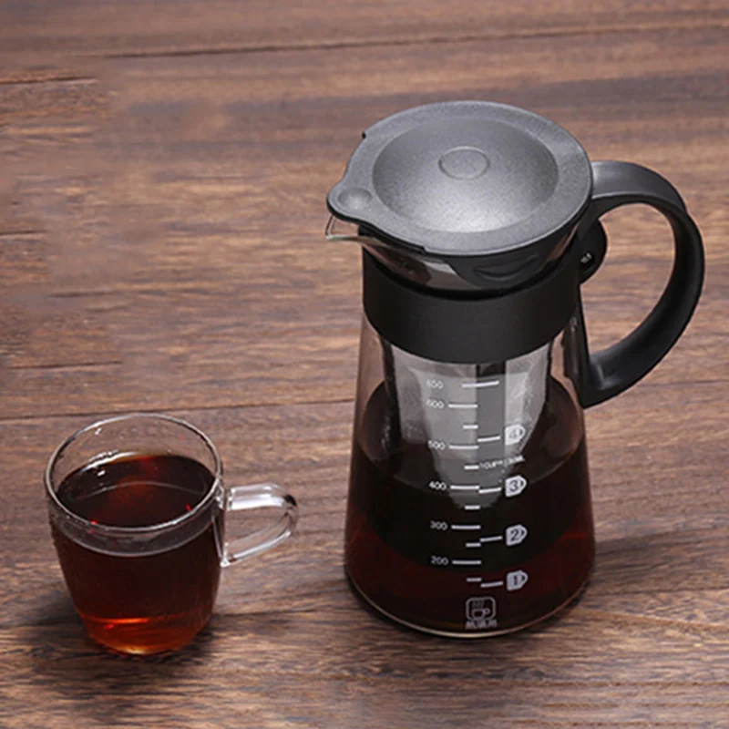 

Coffee Maker Airtight Seal Tea Pot 650ML Cold Brew Iced Kettle W/Filter&Handle Detachable Heat-Resistant Glass Reusable Filte