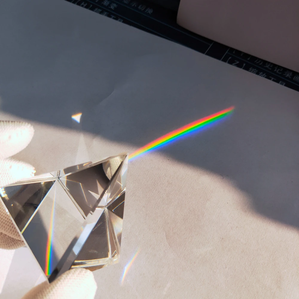 Rainbow Prism Optical Glass Crystal Pyramid 40mm Height Rectangular Pyramid Polyhedral Popularization Science Studying Student