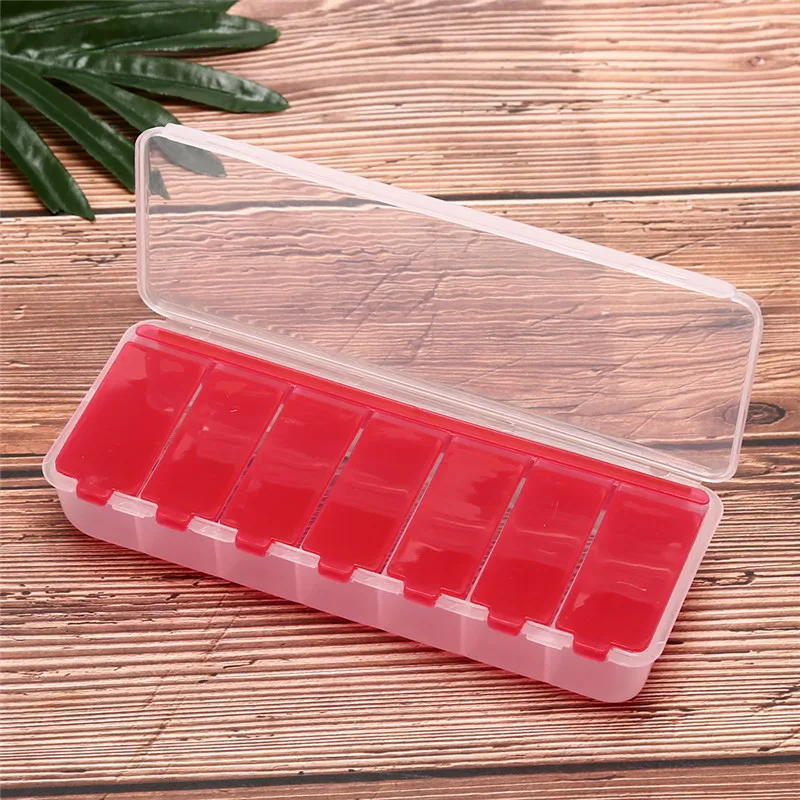 1Pc 7 Days Weekly Tablet Pill Medicine Box Holder Storage Organizer Container Case Pill Box Splitters 15x3x2.5cm